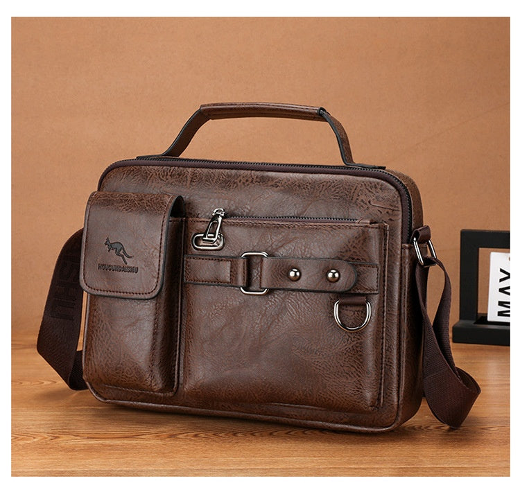Men's Large Capacity PU Shoulder Bag Retro Business Style