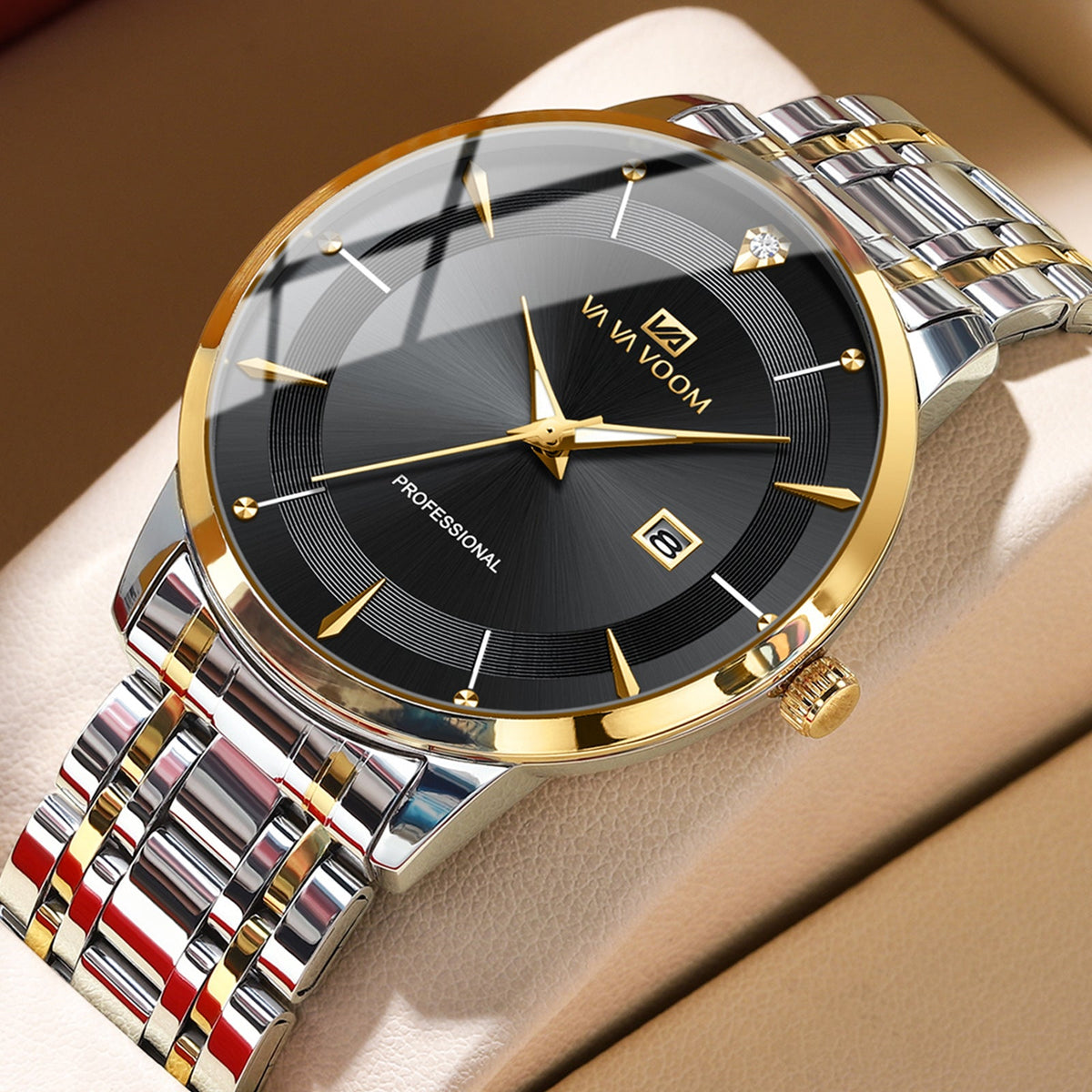 Men's Business Waterproof Stainless Steel Calendar Watch