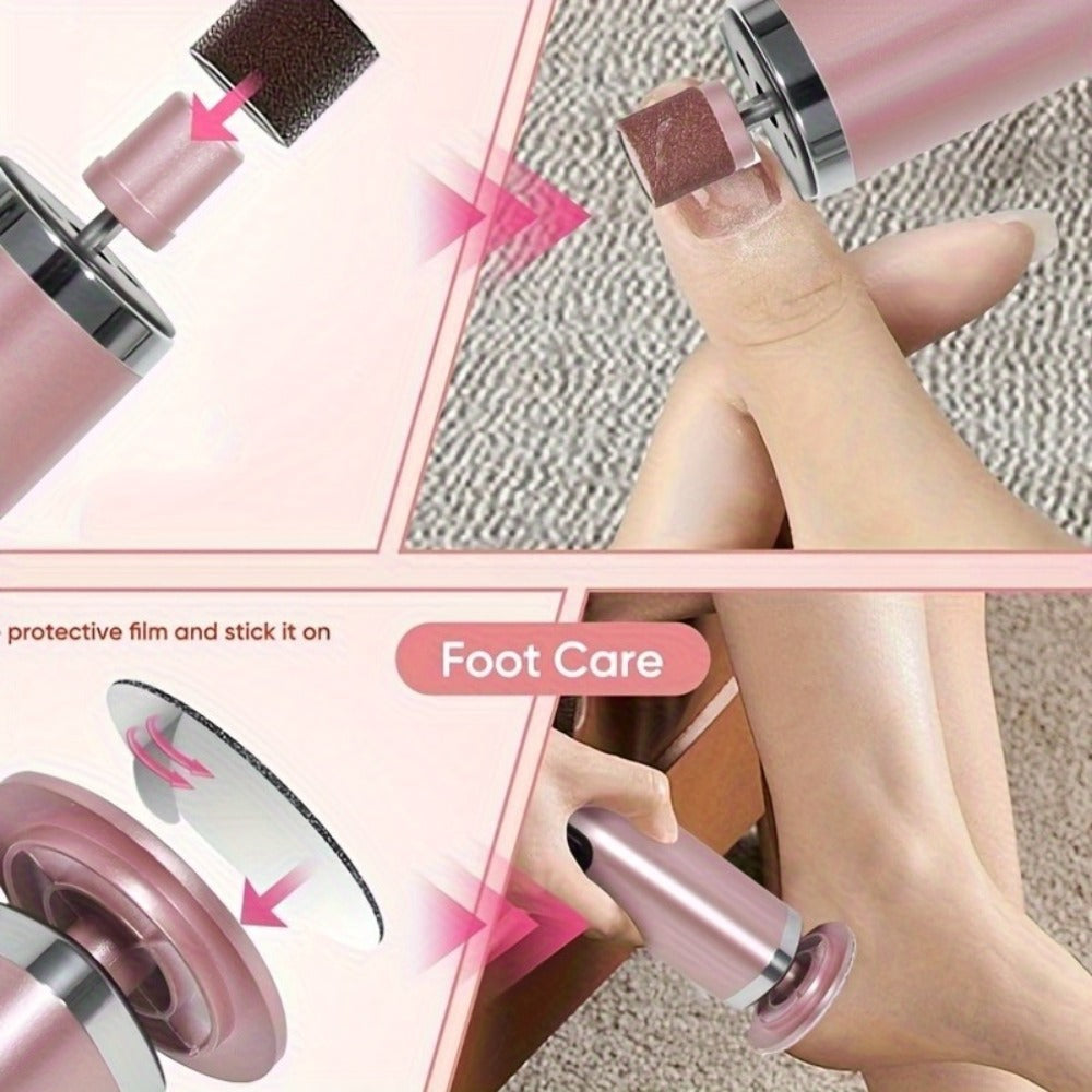 Rechargeable Electric Foot File and Callus Remover with Two Heads and Ten Sandpaper Pads in Pink — image 8