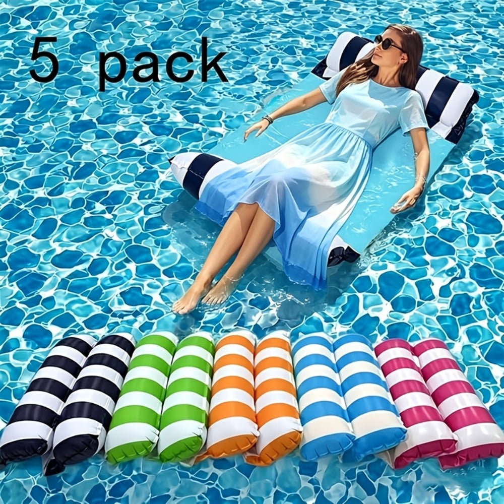 Striped Mesh Pool Float Hammock Set with Five- or Eight-Pack Colorful Options for Seated or Reclined Pool Use — image 3