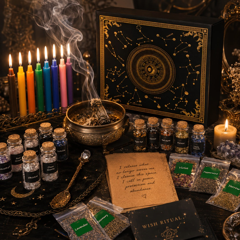 60pcs Witchcraft Supplies Kit for Beginners, Wiccan Supplies & Tools with Crystals, Candles — image 2