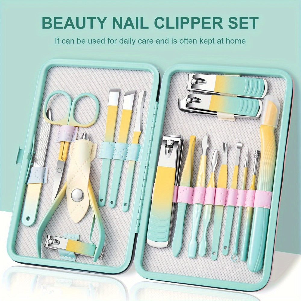 Eighteen-Piece Manicure and Pedicure Kit with Gradient Case, Clippers, Scissors, Files and Pushers — image 1