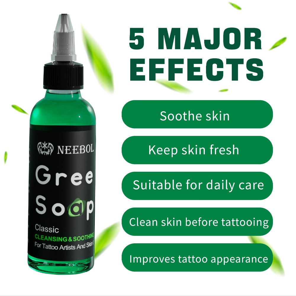 Tattoo Green Soap Cleaning Kit Neebol 8.5oz Concentrated Soap Squeeze Bottle Moisturizing Balm Cream Lint-Free Wipes Complete
