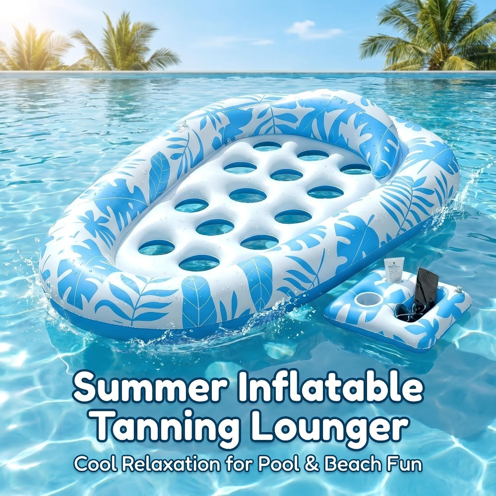 Blue-and-White Inflatable Pool Lounger with Backrest, Cup Holder and 77 x 50-Inch Pictured Size — image 5