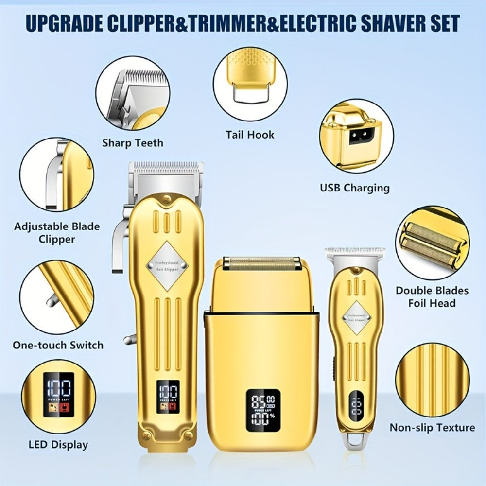 Hair Clippers & Trimmers Three-Piece Set with Full-Size Clipper, T-Blade Detailer, Foil Shaver and LCD Displays — image 2