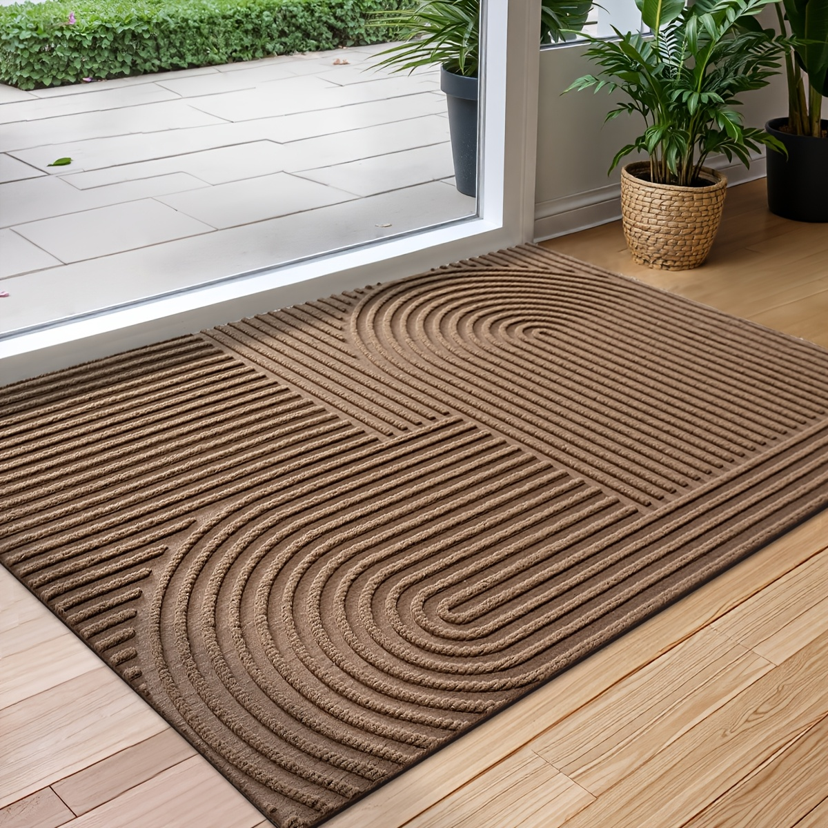 Time Arc Door Mat with Geometric Groove Pattern in Black, Gray or Brown and Two Rectangular Sizes — image 14