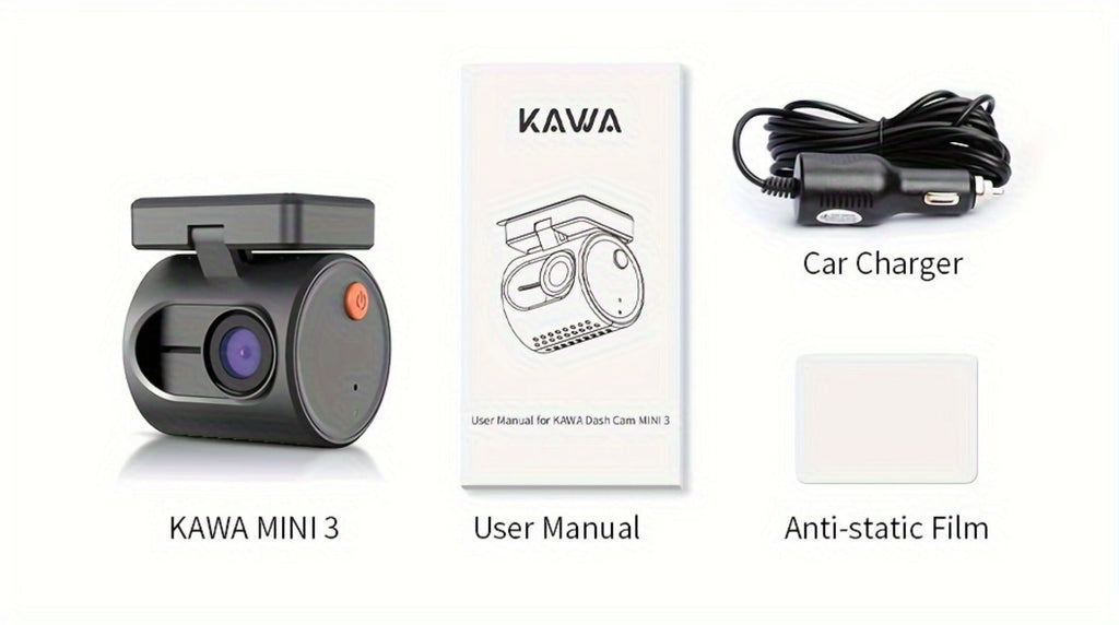 KAWA Mini 3 2K Dash Cam – 1296P QHD WiFi APP & Voice Control, Super Capacitor, Color Night Vision, WDR, Loop Recording, 24H P