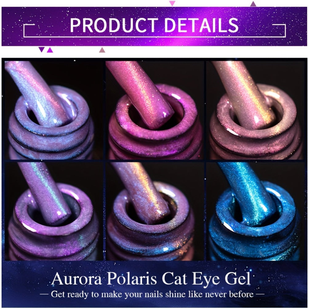 Gel Nail Polish 6-Piece 9D Aurora Magnetic Cat-Eye Set with Pearl-Shell Glitter Effect and UV/LED Soak-Off Cure — image 13