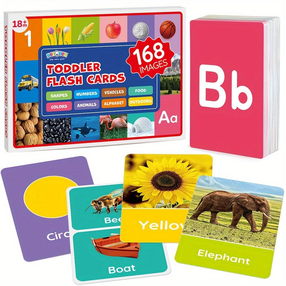Toddler Flashcards 84 Double-Sided Cards 168 Pictures, 8 Categories ABC Letters Numbers Animals Shapes Colors Food Vehicles —