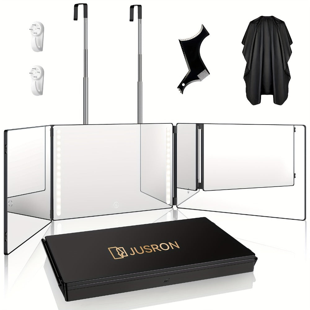 Three-Way Hair Cutting Mirror with Folding Panels, Adjustable Door Hooks and LED, Non-LED or Two-Pack Options — image 9