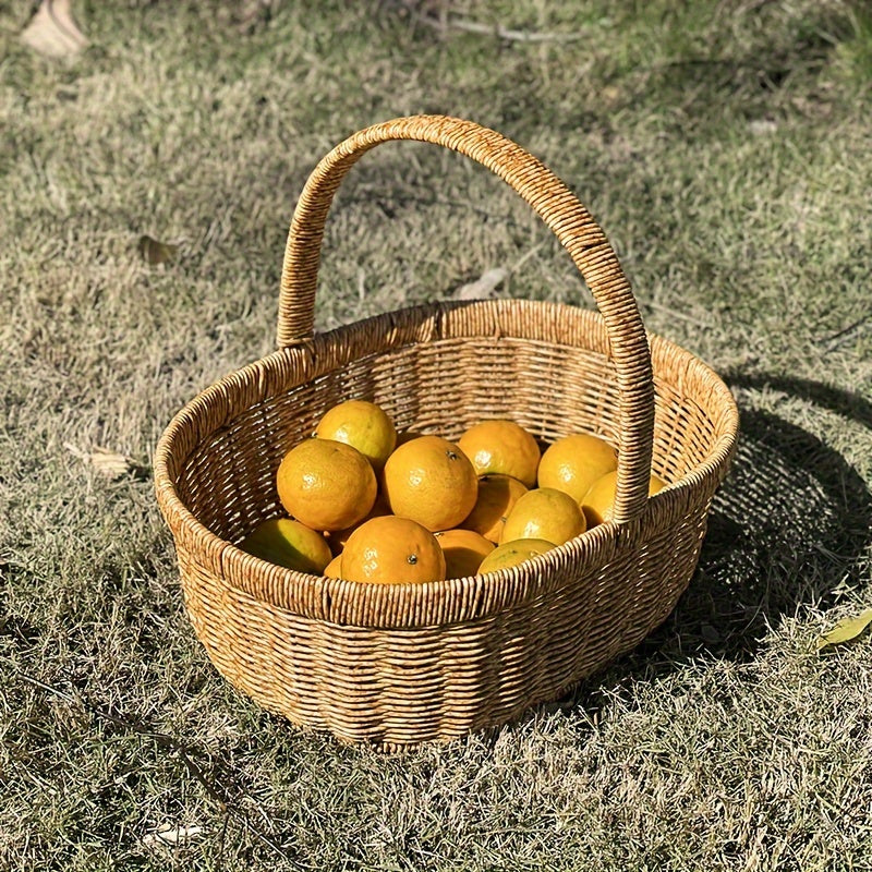 Oval Wicker-Style Market and Picnic Basket with Arched Handle in Medium or Large Size Options — image 1
