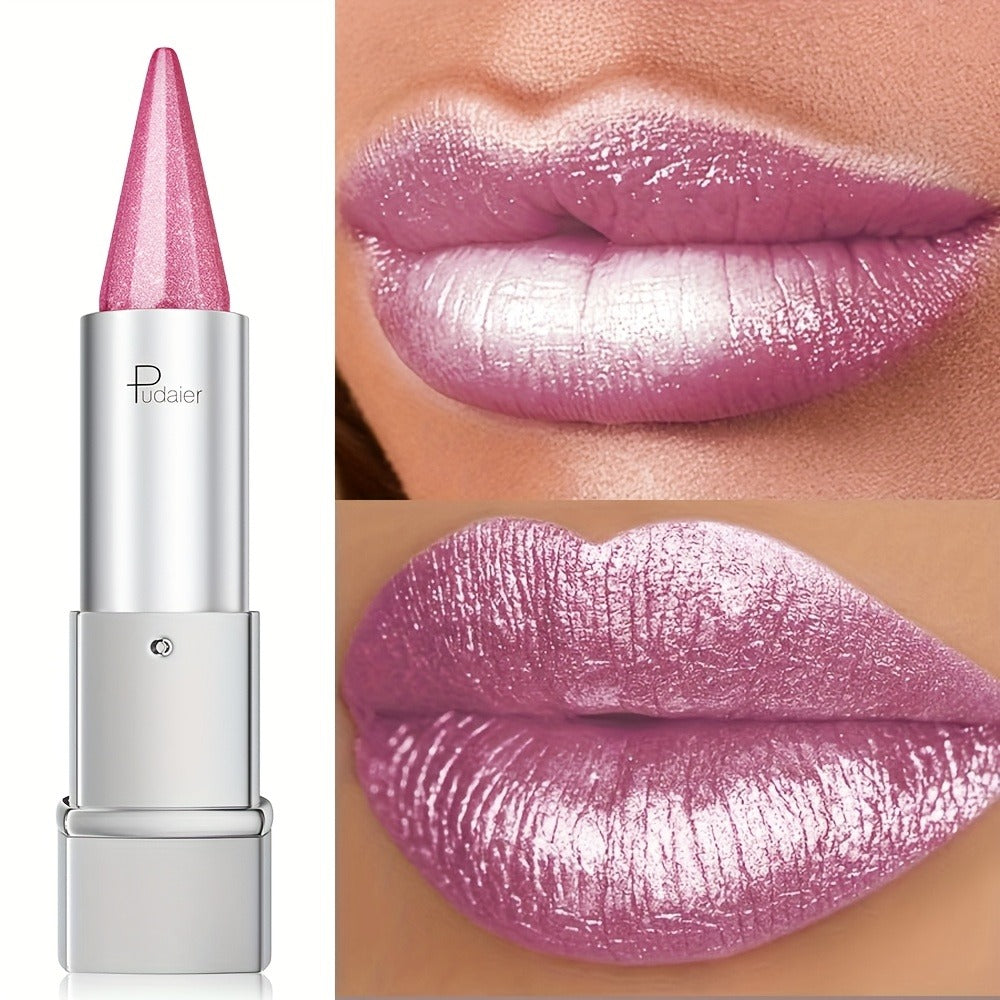 24H Waterproof Metallic Lipstick 5 Shades Pearlescent Sparkle Pearl Finish, for Makeup, Travel and Everyday Vanity Use — imag