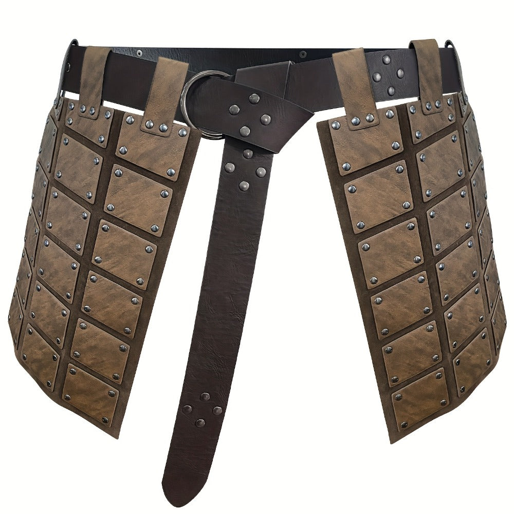 Viking Skirt Armor with Belt for Men & Women – Embossed PU Faux Leather Waist Armor, Nordic Medieval Warrior Costume for Hall