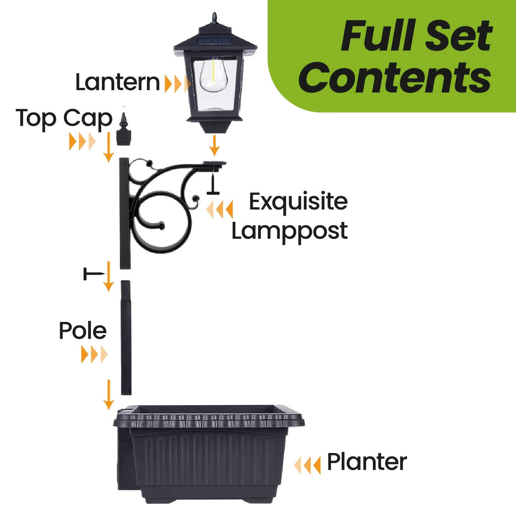 Solar Garden Light HOODINK Black Flower-Pot Lamp Post with Solar Panel, IP44 Label and 1- or 2-Pack Options — image 6