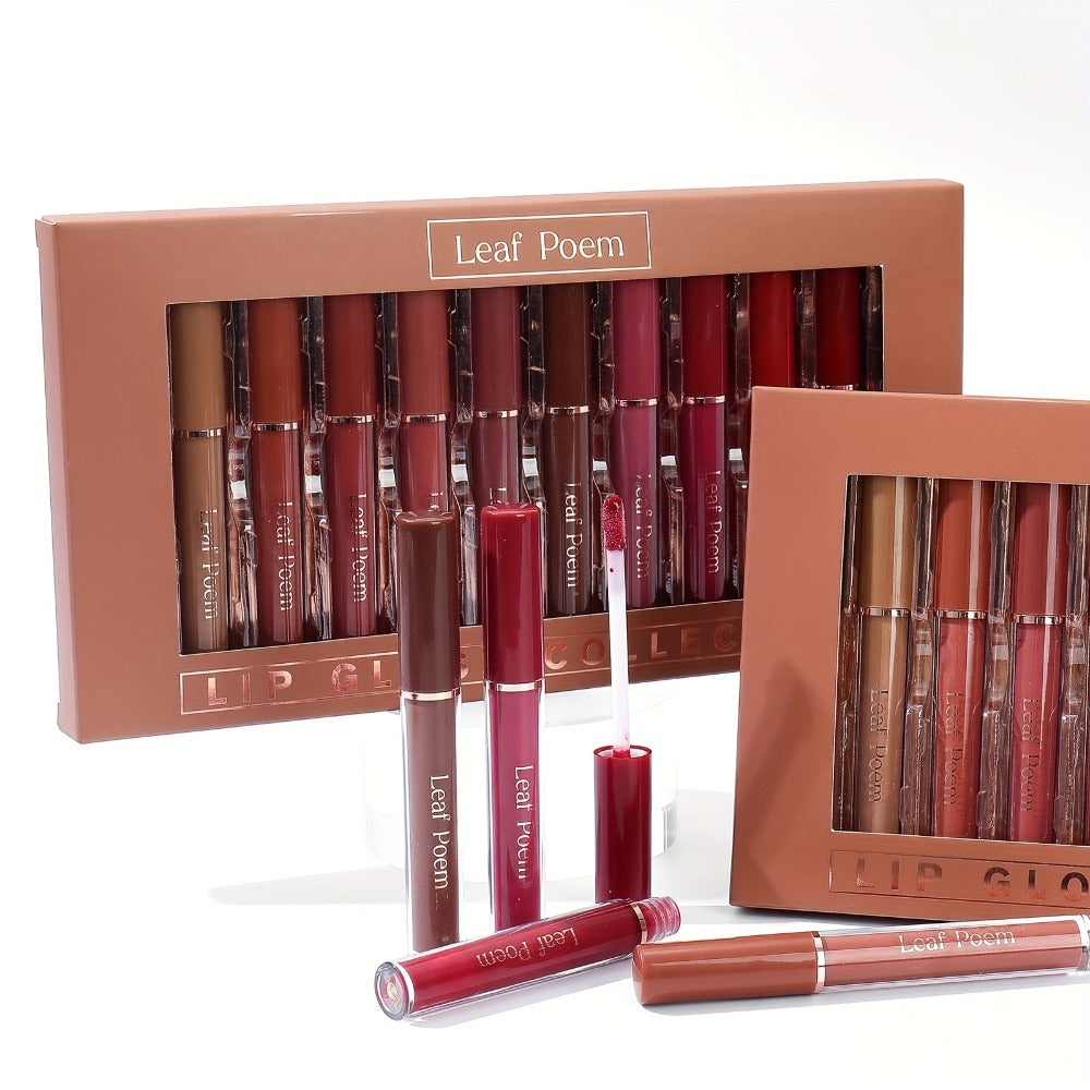 Lip Gloss Set by Leaf Poem with 12 Mixed Lip Colors, Slim Tube Applicators and Presentation Box — image 9