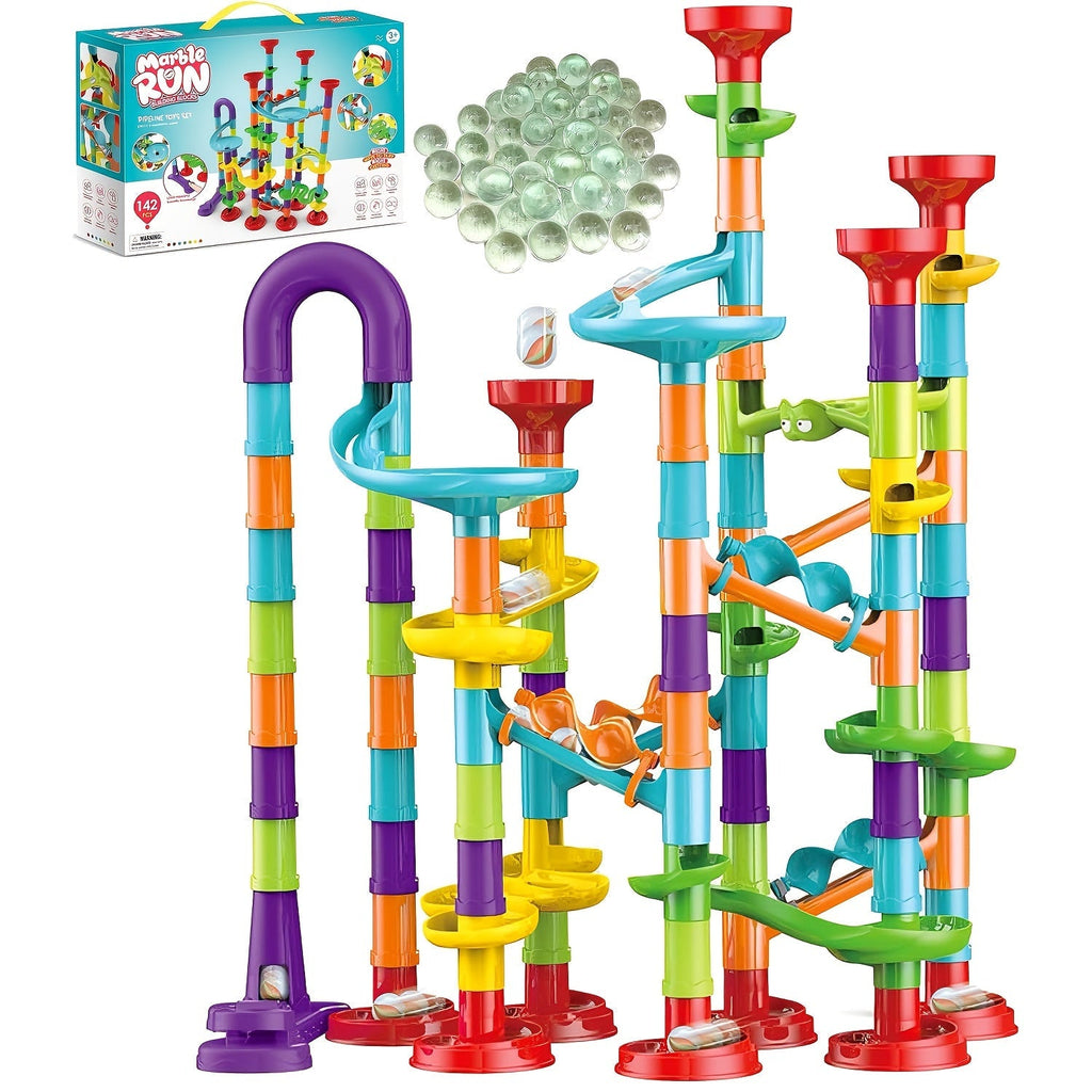 Marble Run Set Building Blocks for Kids 112/147pcs with Glass Marbles with the Listed Color, Size or Set Options for Everyday