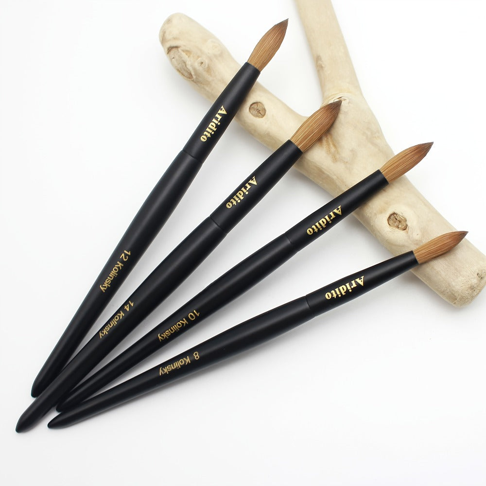 Kolinsky Nail Brush Round Head for Acrylic Extensions – Professional Black Wooden Handle Nail Art Brush with Genuine Kolinsky