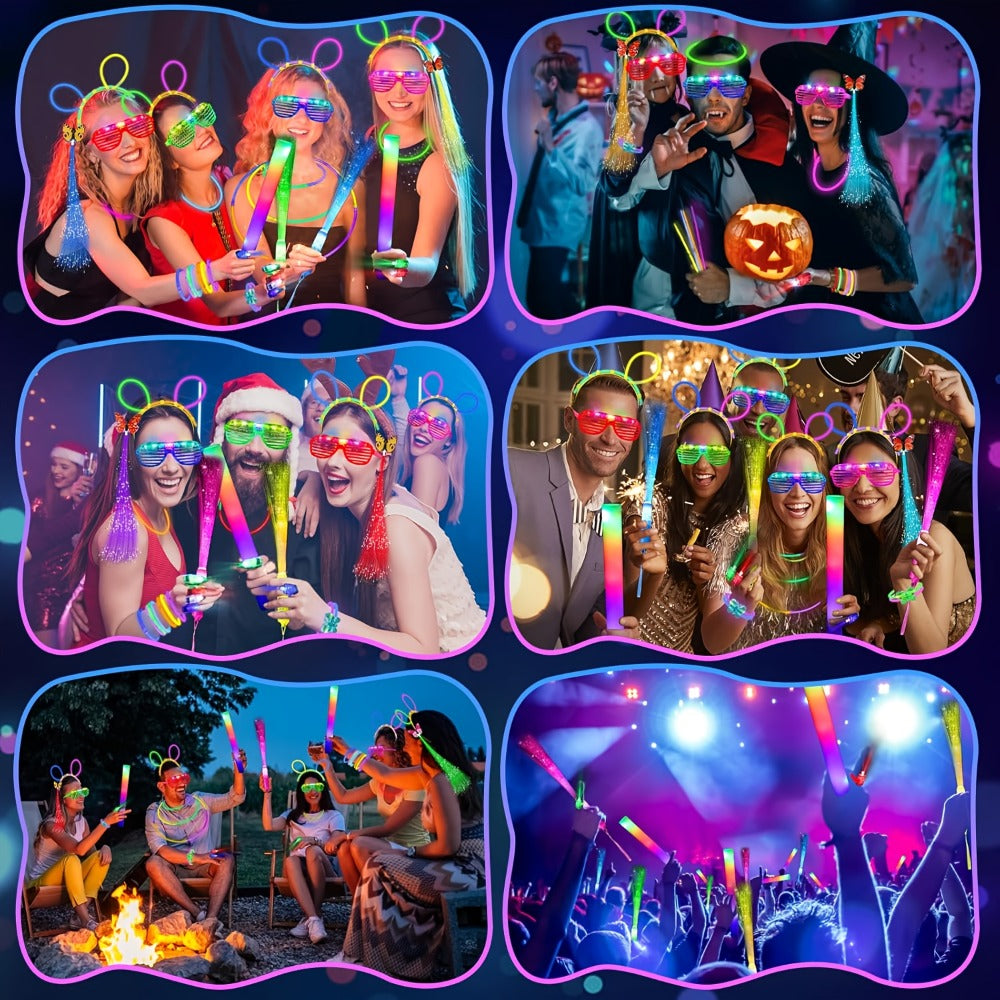 Neon Glow Accessory Party Supplies Set with 120 Pieces including Glasses, Rings, Sticks and Hair Clips — image 5