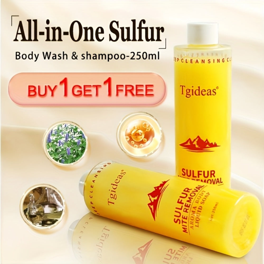 Sulfur Shampoo & Body Wash 2-in-1 Set – Scented Sulfur Soap Cleansing Liquid for Gentle Daily Scalp Purifying & Full Body Cle