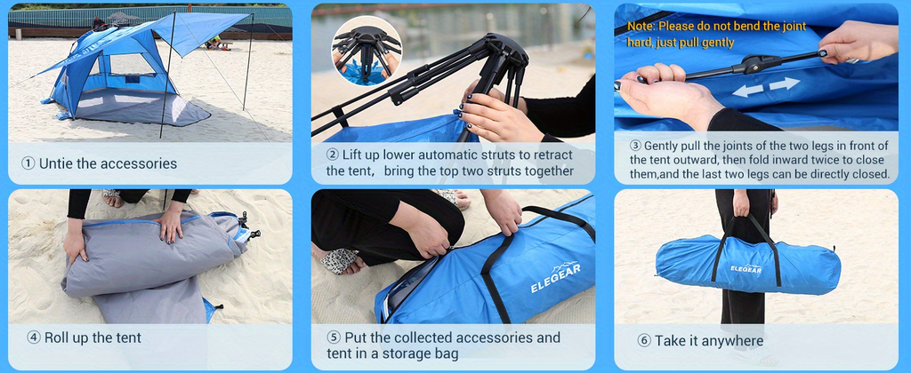 Convertible Beach Canopy Tent with Removable Roof, Four Setup Modes and Blue Checkout Color — image 6