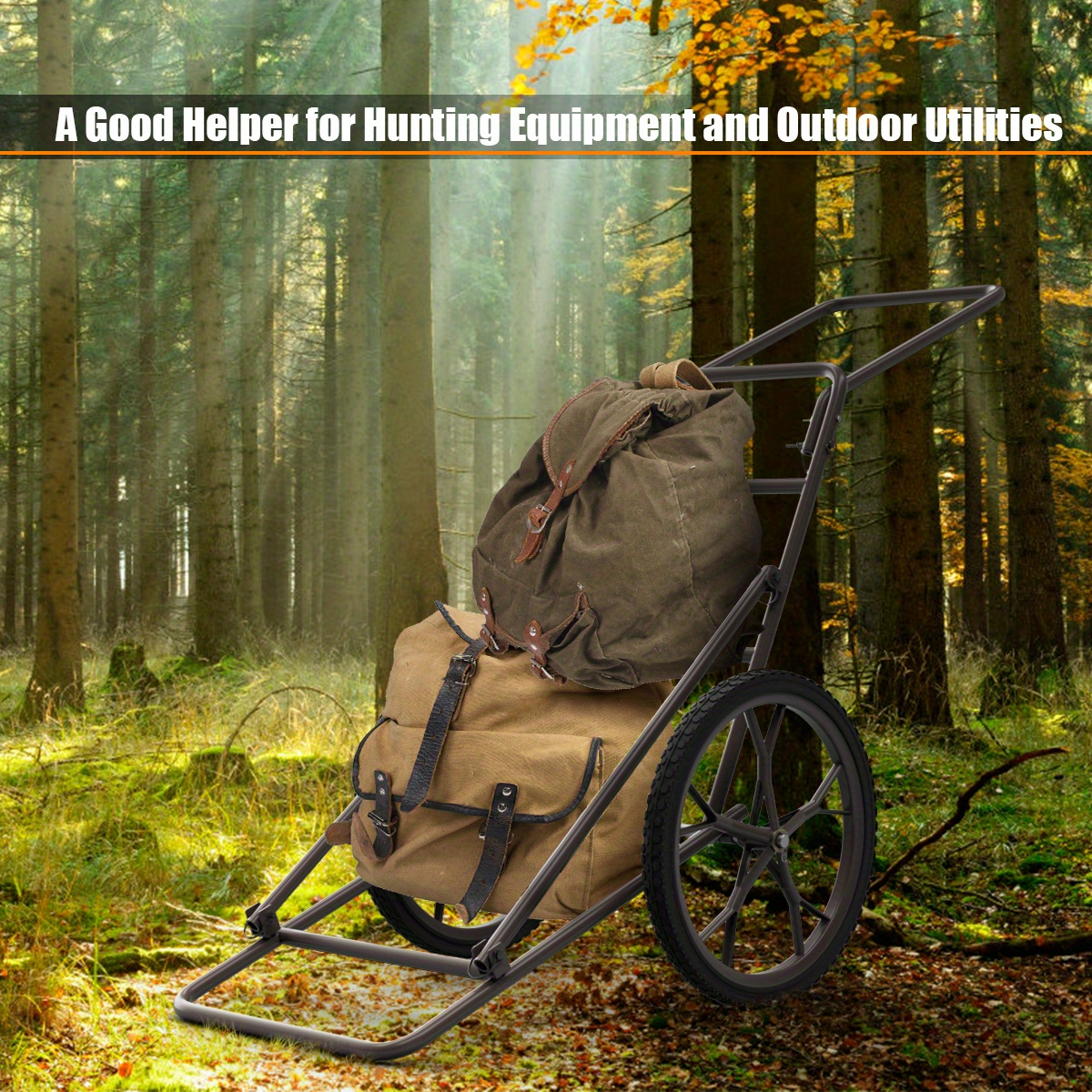 Deer Cart Folding Hunting Hauler Steel Frame 17" Wheels Utility Gear Dolly for Game & Tree Stand Transport — image 6