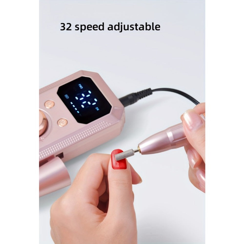 Cordless Electric Nail Drill Machine Rechargeable Professional E-File 11 Bits 20 Sanding Discs High Speed Acrylic Gel Natural
