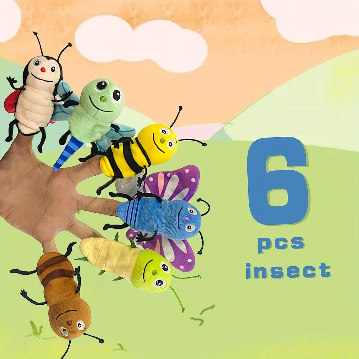 Six-Piece Insect Finger Puppet Set with Six Colorful Bug Designs for Storytelling and Pretend Play — image 7