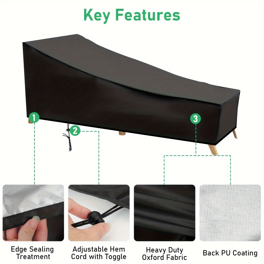 Black Chaise Lounge Cover with 210-by-80-by-75 cm Profile, Hem Cord and Pictured Storage Bag — image 4