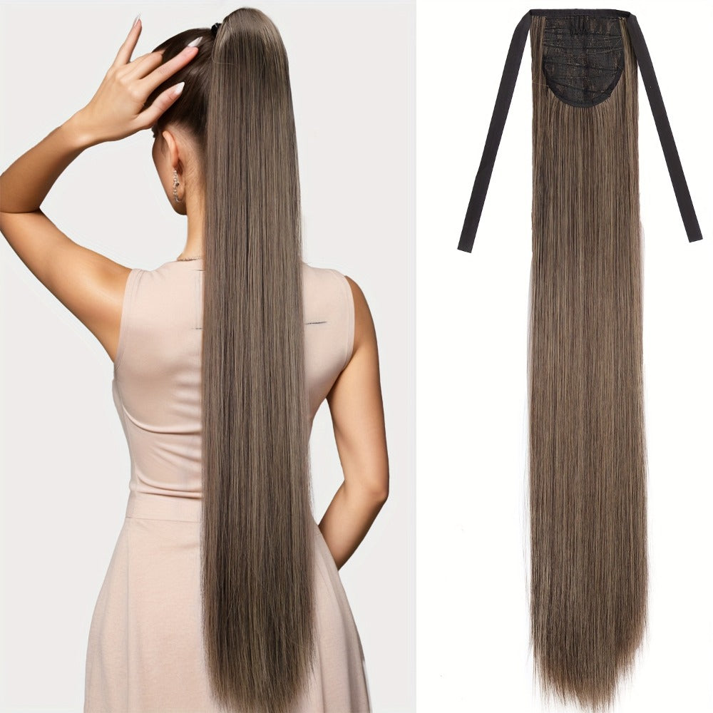 Hair Extensions Straight 34-Inch Synthetic Ponytail with Ribbon Wrap and Five Mixed or Natural-Tone Colors — image 8