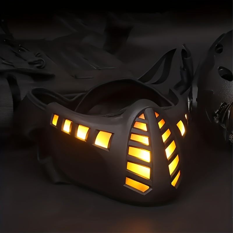 LED Commander Costume Mask with Amber Light Panels, Black Lower-Face Shell and Hood-Style Fabric Cover — image 9
