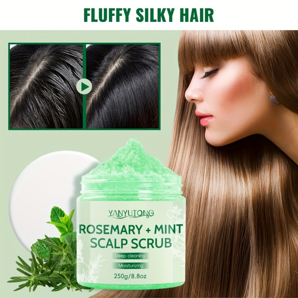 Rosemary Mint Scalp Scrub with Massage Brush 250g, Deep Cleansing Hair Scalp Exfoliator, Removes Buildup & Purifies for Oily 
