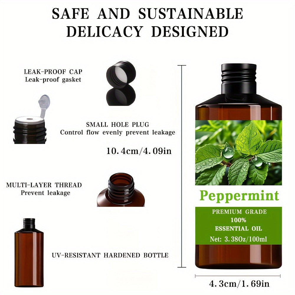 Essential Oil for Diffuser, Peppermint Cool Minty Aroma in 100ml Bottle for Diluted Topical, Diffuser and Massage Use — image