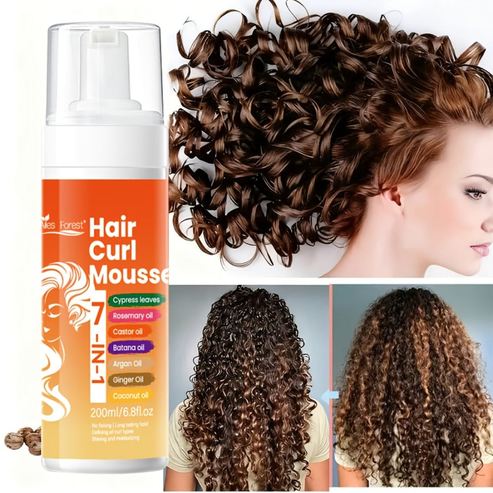 Curl Defining Hair Foam Mousse 200ml Smoothing Styling for Natural Fluffy Elastic Curls, Frizz Control for Wavy Coily Hair — 