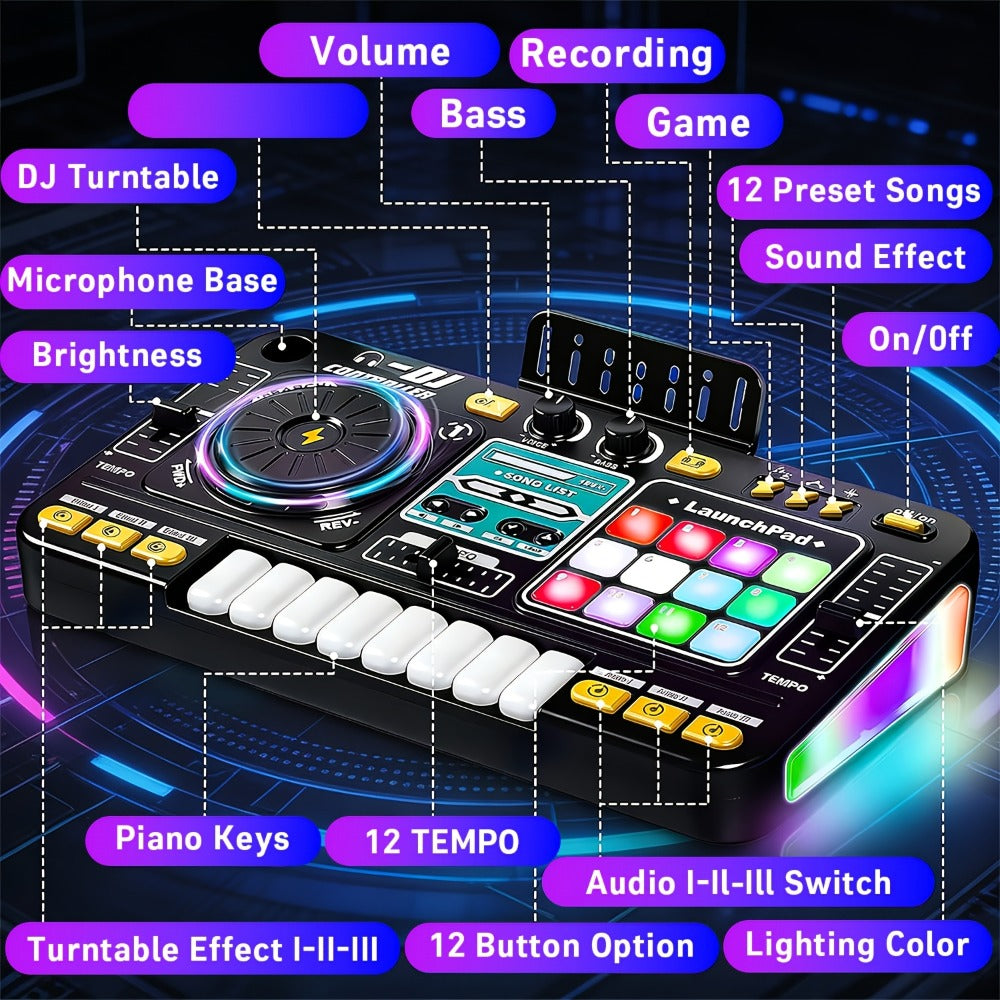 Kids DJ Mixer Toy Set with LED Lights, Microphone & Piano Keys, 100+ Sound Effects, Disco Mode, Rechargeable — image 11
