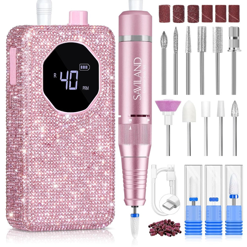 Electric Nail Drill 40000 RPM Rechargeable Professional Nail Drill Machine 4000mAh Battery LCD Display Ceramic Bits Sanding B