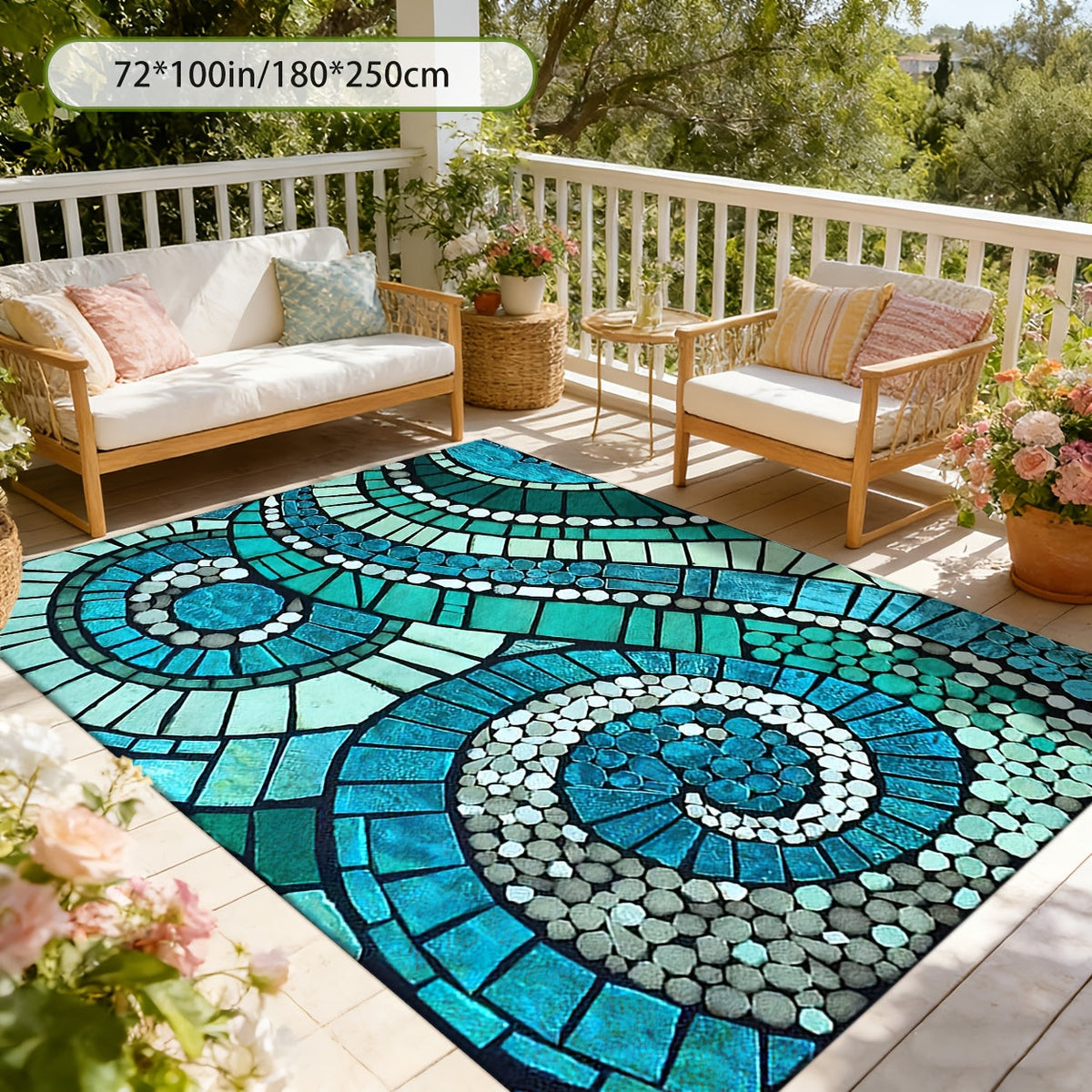 Outdoor Rug Non-Slip Decorative Foldable Portable Camping Mat Machine Washable for Patio Garden Pool Beach Picnic Living Area