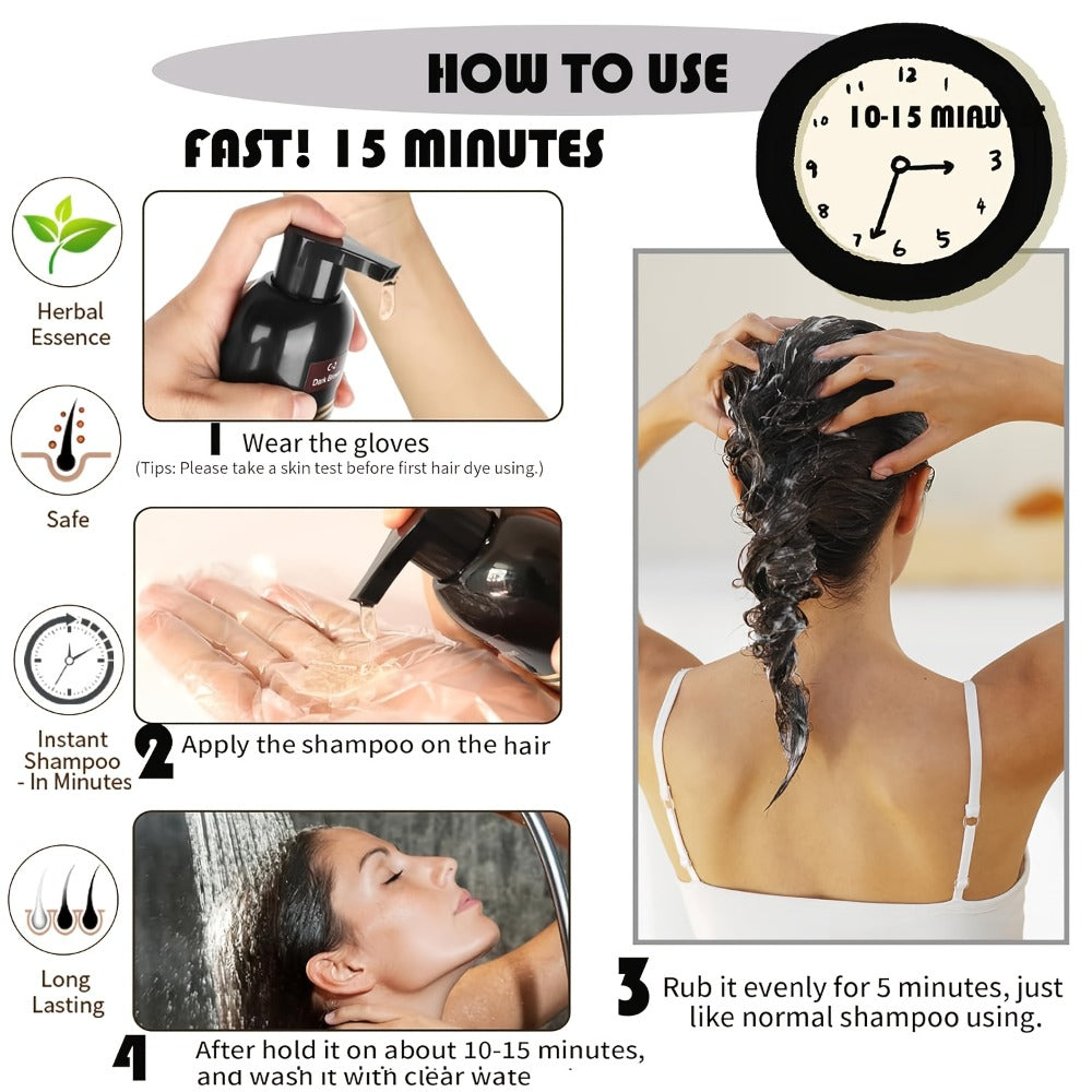 Hair Dye Shampoo, RILSIC 500ml Black 3-in-1 Single Bottle with Pump Dispenser for At-Home Color Application — image 13