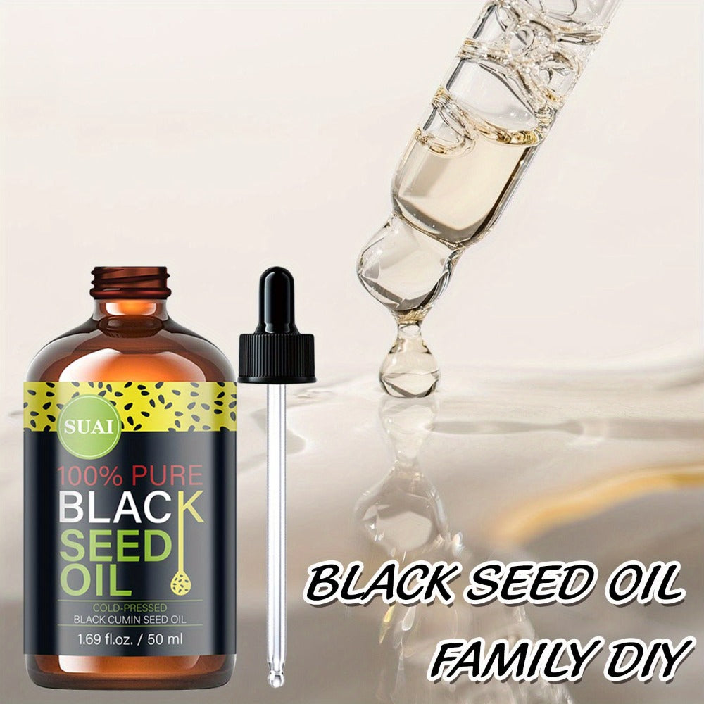 Black Seed Oil 100% Pure Cold Pressed Multi-Use Moisturizing Firming Skincare Oil for Face Body Hair Nails Eyelashes Natural 