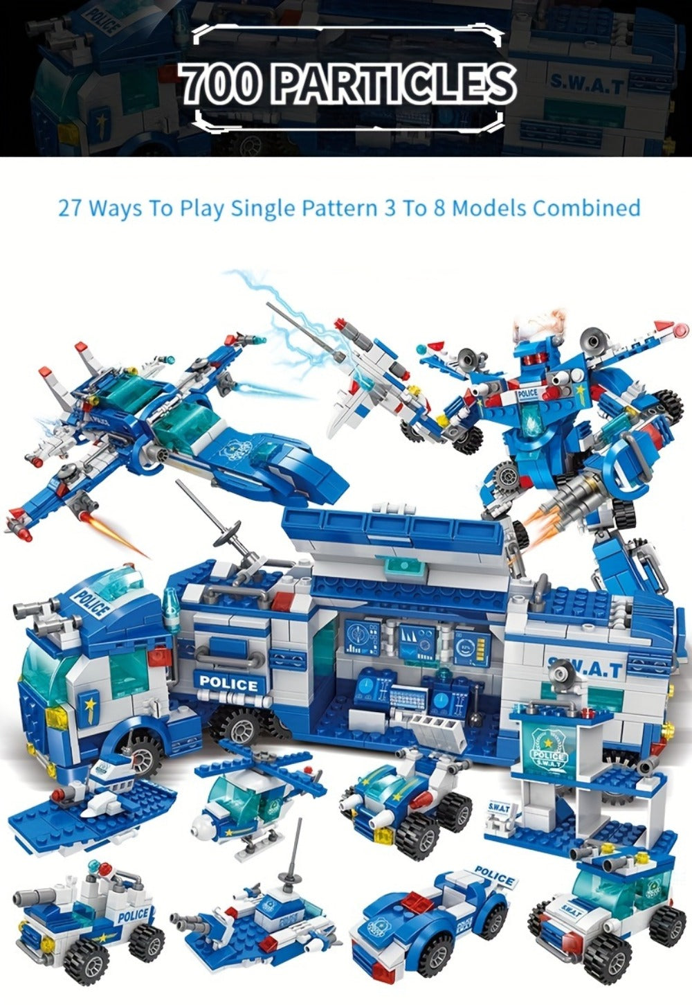 City Police Building Blocks Set 700 Pieces, Patrol Car Truck with Action Figures, Brick Toy for Boys Role Play STEM — image 1