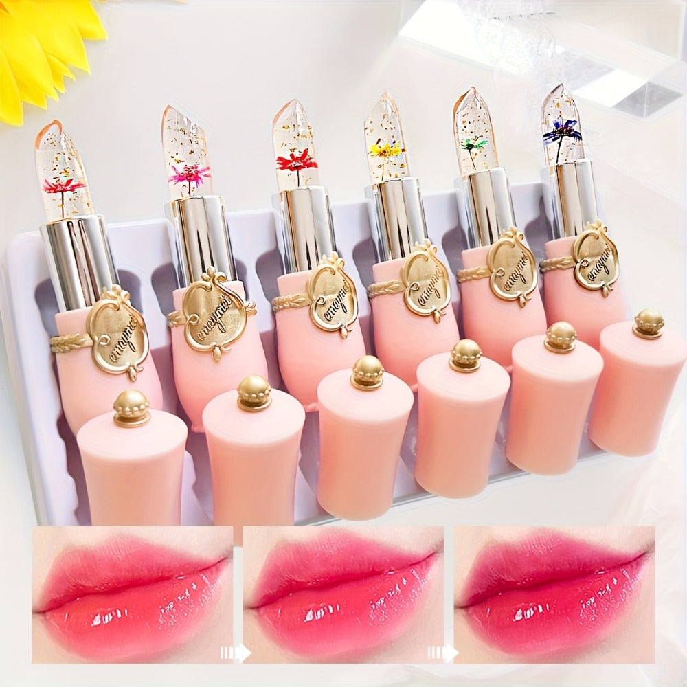 Lip Balm emaymei 6-Piece Flower Jelly Stick Set with Clear Gloss Texture and Pink Gift Box — image 2