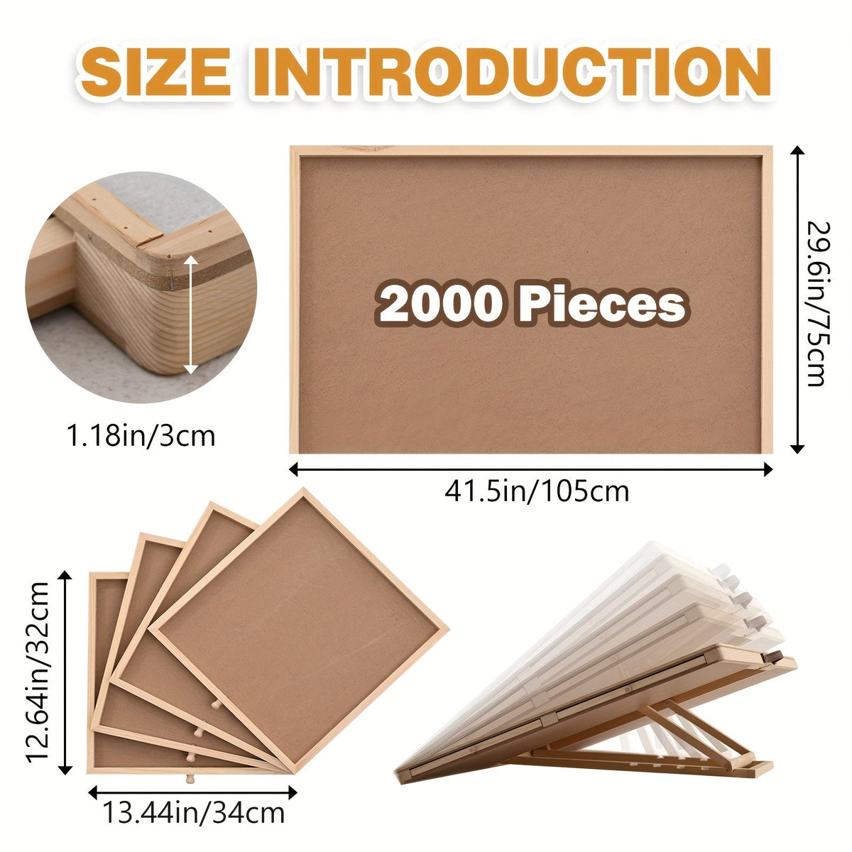 Puzzle Board Table with 2000 Pieces Tilting Surface 41.5"x29.6" — image 9