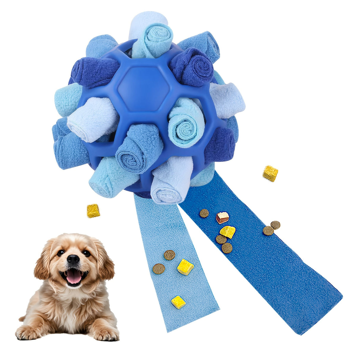 Dog Toy Fabric Snuffle Ball Treat Dispenser and Slow Feeder in Five Colors for Dogs and Puppies — image 1