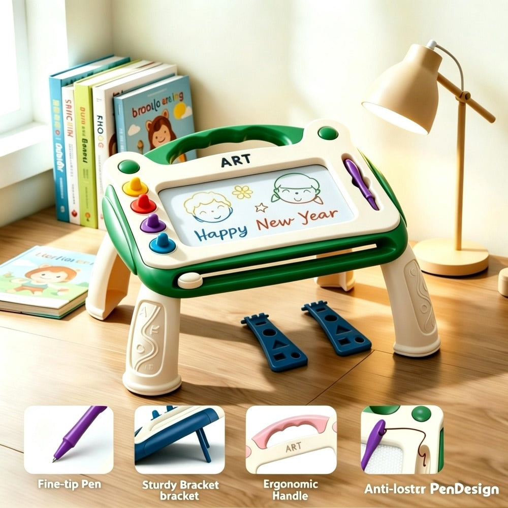 Kids Magnetic Drawing Board 3-in-1 Doodle Kit – Reusable Erasable Toddler Art Toy with Stamps, Pen & Stand | STEM Learning Gi