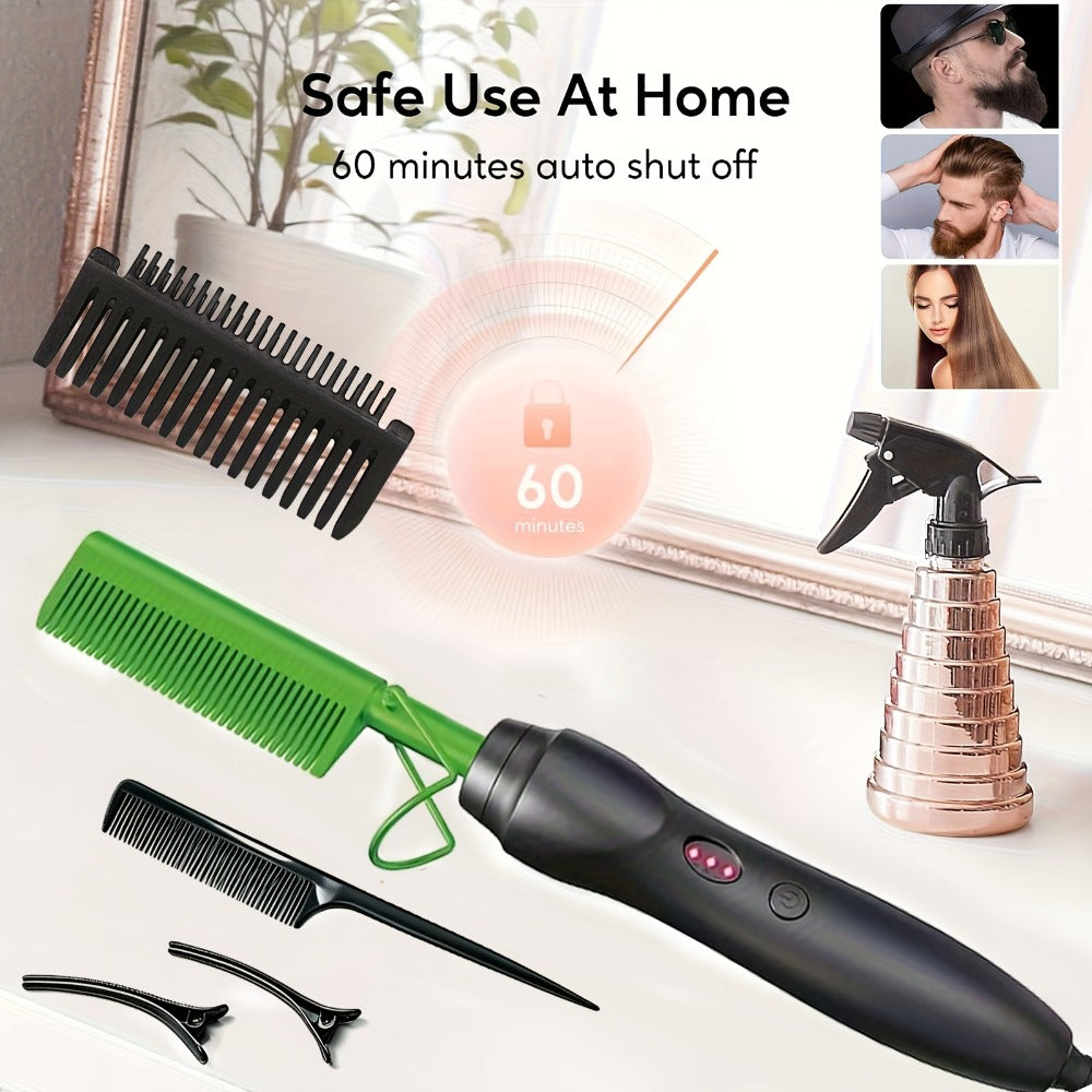 Electric Press-Comb Hair Straightener in Pink, Gold, Black, Gradient or Avocado Green with Corded Handle — image 12