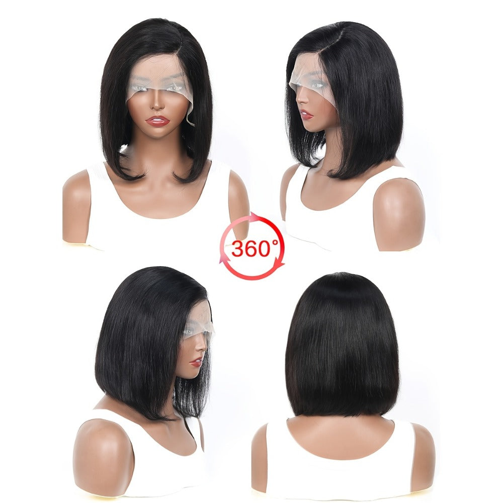 Lace Front Bob Wig Human Hair T Part 13x4 Pre-Plucked 180% Density Straight Side Part Natural, for Home, Travel and Salon Hai