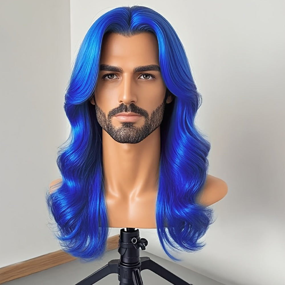 Synthetic Wig 26-Inch Men's Loose Curls with Middle Part in Seven Colors and Cap with Item-Specific Color, Length, Texture an