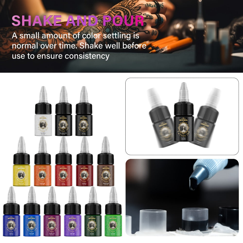 Tattoo Ink 14- or 21-Color Set with 0.5oz 15ml Bottles and Two Palette Choices for Color Selection — image 8