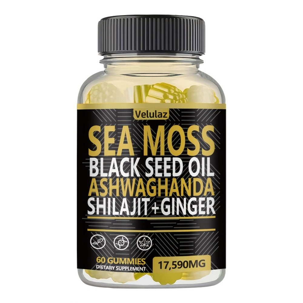 Sea Moss Herbal Gummies, 60 Count with Black Seed Oil, Ashwagandha, Shilajit and Ginger Blend — image 1