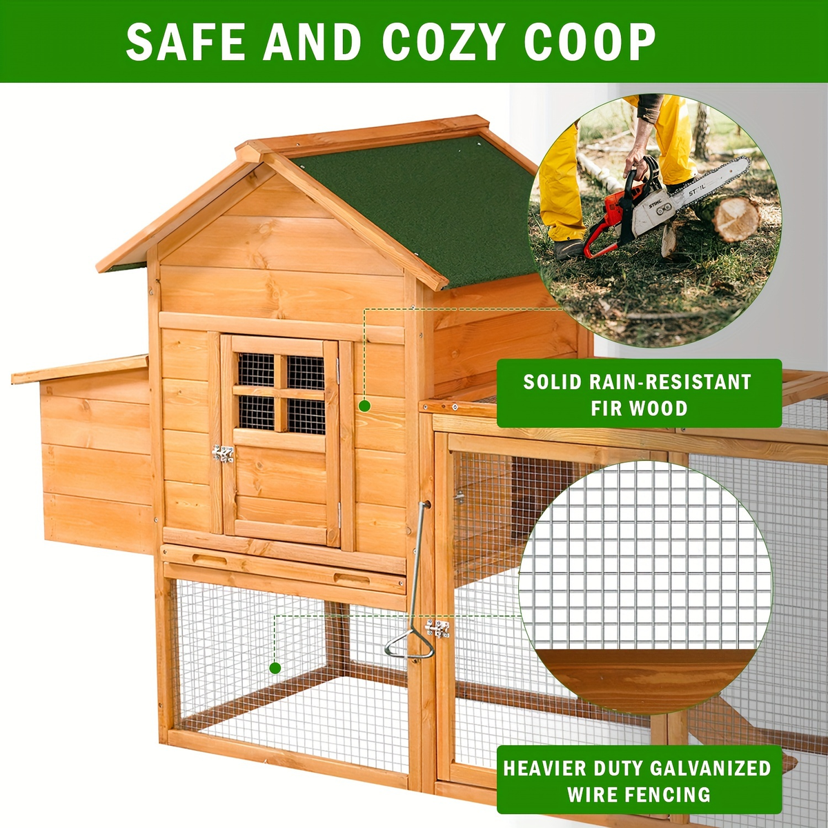 Chicken Coop with Run Large Outdoor Wooden Hen House 82 Inch Walk-in Poultry Cage for 2-4 Chickens Ducks for Garden, Patio an