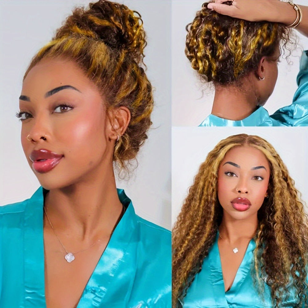 Wig Long Deep-Wave Honey Blonde Ombre, 28-Inch Synthetic Fiber with 13x4 Lace Front and Glueless Cap — image 2
